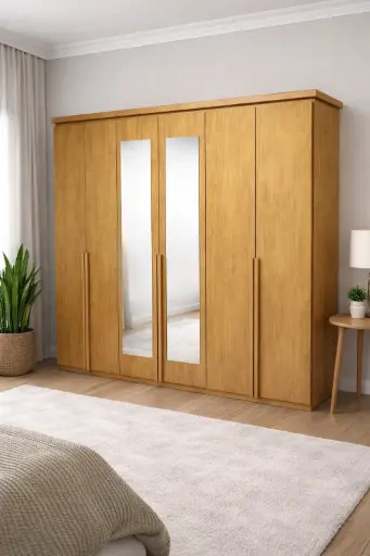 [31991] ARMOIRE ALONZO (4PC) 6 PTS WITH MIRROR ALMOND CLEAN 