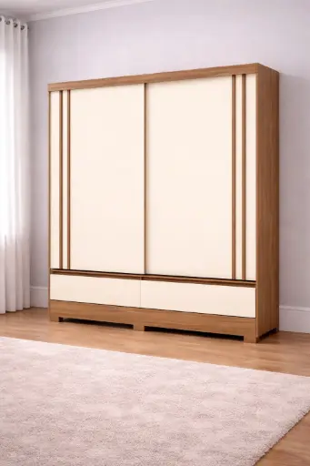 [32008] ARMOIRE SERRA REF B373-223 (2PCS) SLIDING 2 PTS CINNAMON / OFF WHITE / HAZELNUT