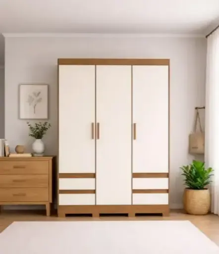 [32010] ARMOIRE ASTREA REF B55-127 3PTS 4TIRS (2PCS) NATURE/OFF WHITE