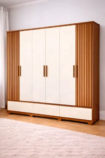 [32053] ARMOIRE KAIAN REF D347-221 6PTS (4 PCS) CINNAMON / OFF WHITE