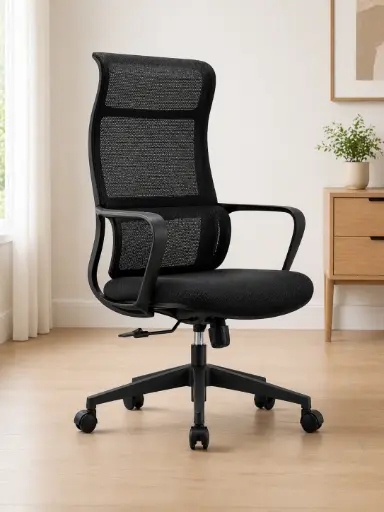 [32107] OFFICE CHAIR ELA - H (2 IN 1) HIGH BACK MESH +FABRICS BLACK 