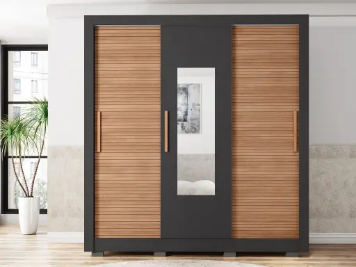[32162] ARMOIRE CHILE LUX 1.9 SLIDING 3PTS (3PCS) MIRROR PRETO/FREIJO