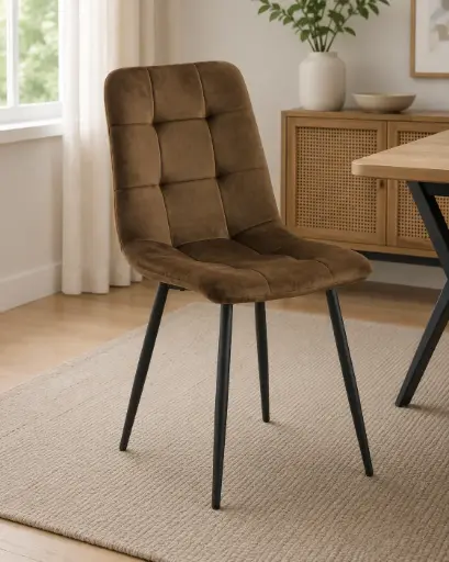 [32206] CHAISE DINING HAMLIN REF DC-928 METAL FABRIC DARK BROWN