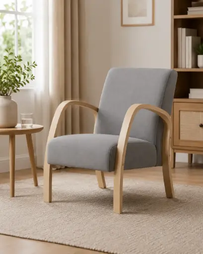 [32211] SOFA KEMPTON REF YC-12-A 1 SEATER BENTWOOD NATURAL / BEIGE FABRICS