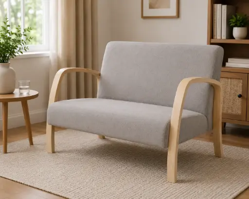 [32212] SOFA KEMPTON REF YC-12-BD 2 SEATER BENTWOOD NATURAL / BEIGE FABRICS 