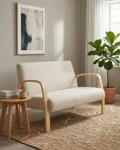 [32212] SOFA KEMPTON REF YC-12-BD 2 SEATER BENTWOOD NATURAL / BEIGE FABRICS 