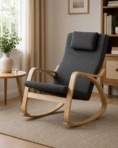 [32213] CHAISE ROCKING PENFORD REF YC-10-B BENTWOOD NATURAL / GREY FABRICS