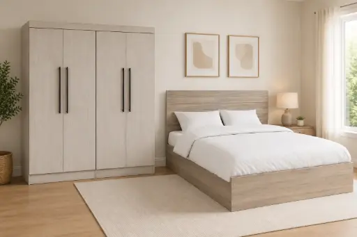 Bedroom Set Nardo: Bed 5'0 + Wardrobe 4 doors (OAK)