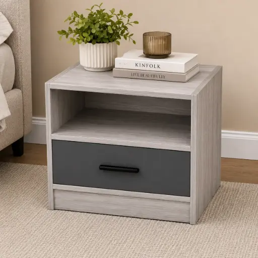 [32294] TABLE DE NUIT NICE 1 SHELF + 1TIR