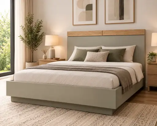 [32325] BED BELLANO REF BEL15-2180 6'0 (3PCS) TAUPE HIGH GLOSS / OAK