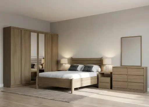 BEDROOM SET : BED NAZARIO 6'0 + ARMOIRE NAZARIO 6 PTS + COMMODE NAZARIO + TABLE DE NUIT