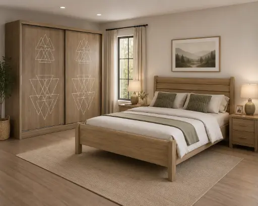 BEDROOM SET : BED NAZARIO 6'0 + ARMOIRE LAZIO SLIDING