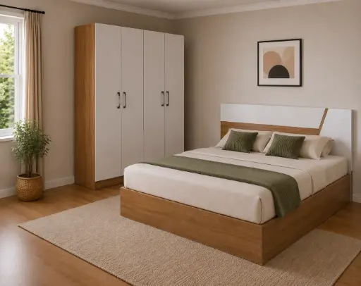 BEDROOM SET : BED RUSSIKA 5'0 + WARDROBE 4 PTS