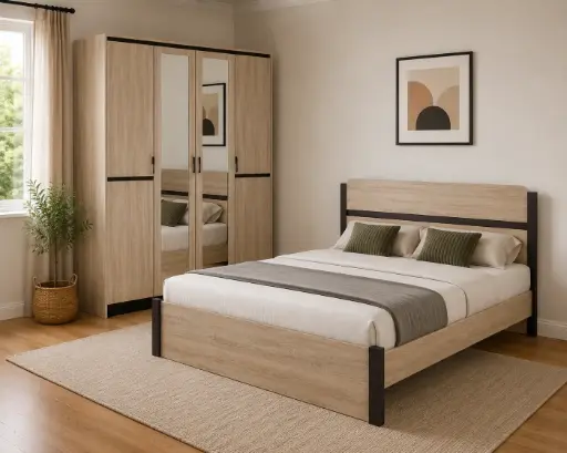 BEDROOM SET : BED MONTREAL 5'0 + ARMOIRE MONTREAL 4PTS + 2 MIRROR