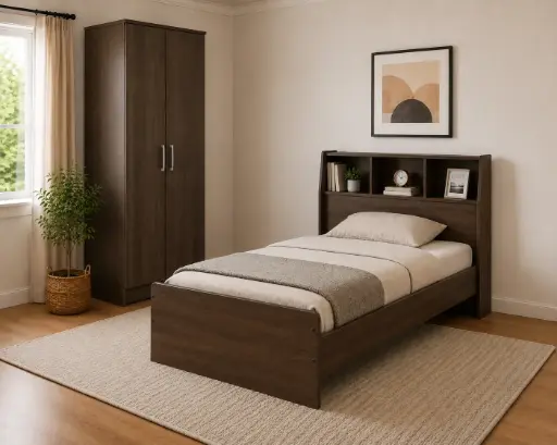 BEDROOM SET : BED MILAN BOX 3'6+ ARMOIRE VENICE 2 PTS + MATTRESS SEMI ORTHO
