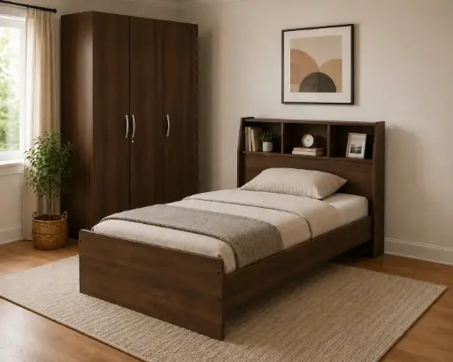 BEDROOM SET : BED MILAN BOX 3'6 + ARMOIRE VENICE 3PTS + MATTRESS SEMI ORTHO