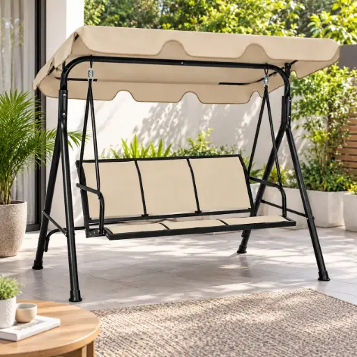 [32406] SWING CHAIR  INDIANA REF YN8007-1 3 SEATER BEIGE WITH BLACK FRAME