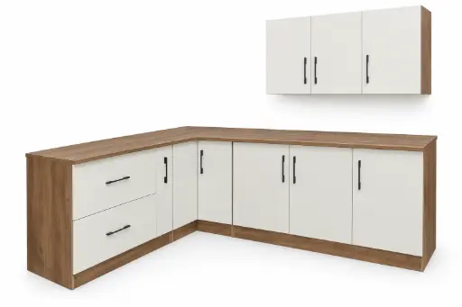 [32484] KITCHEN SET MILANO L SHAPE CASING BROWN BEIGE DOOR